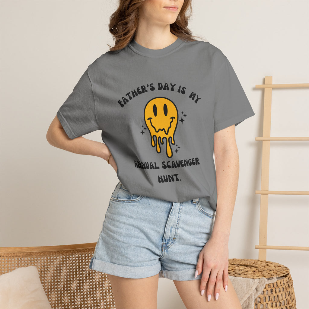 Father's Day Scavenger Hunt T-Shirt — Melting Smiley Graphic Tee