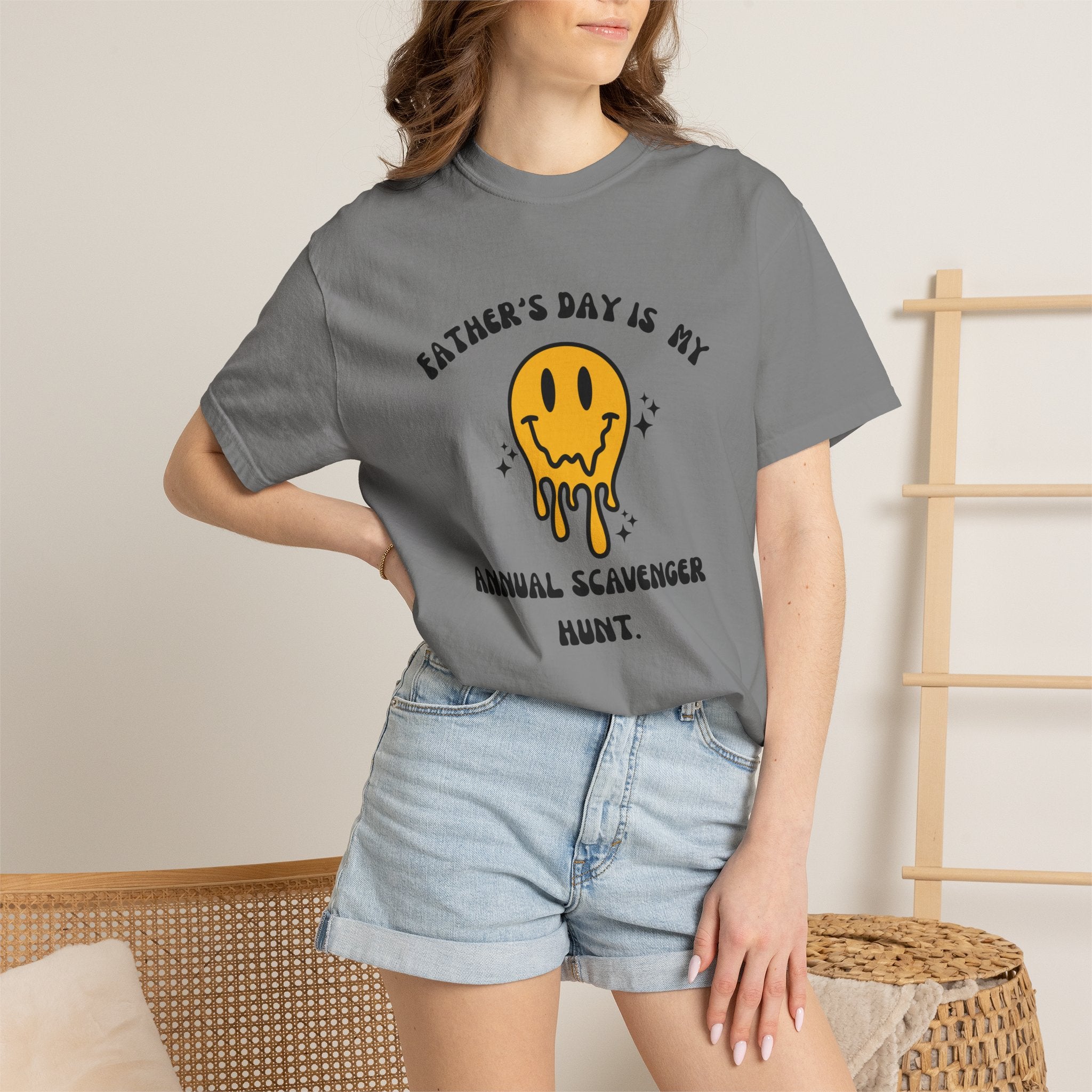 Father's Day Scavenger Hunt T-Shirt — Melting Smiley Graphic Tee