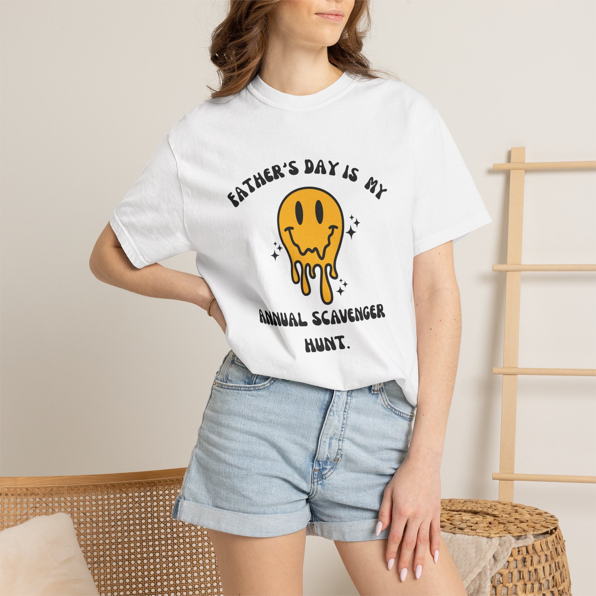 Father's Day Scavenger Hunt T-Shirt — Melting Smiley Graphic Tee
