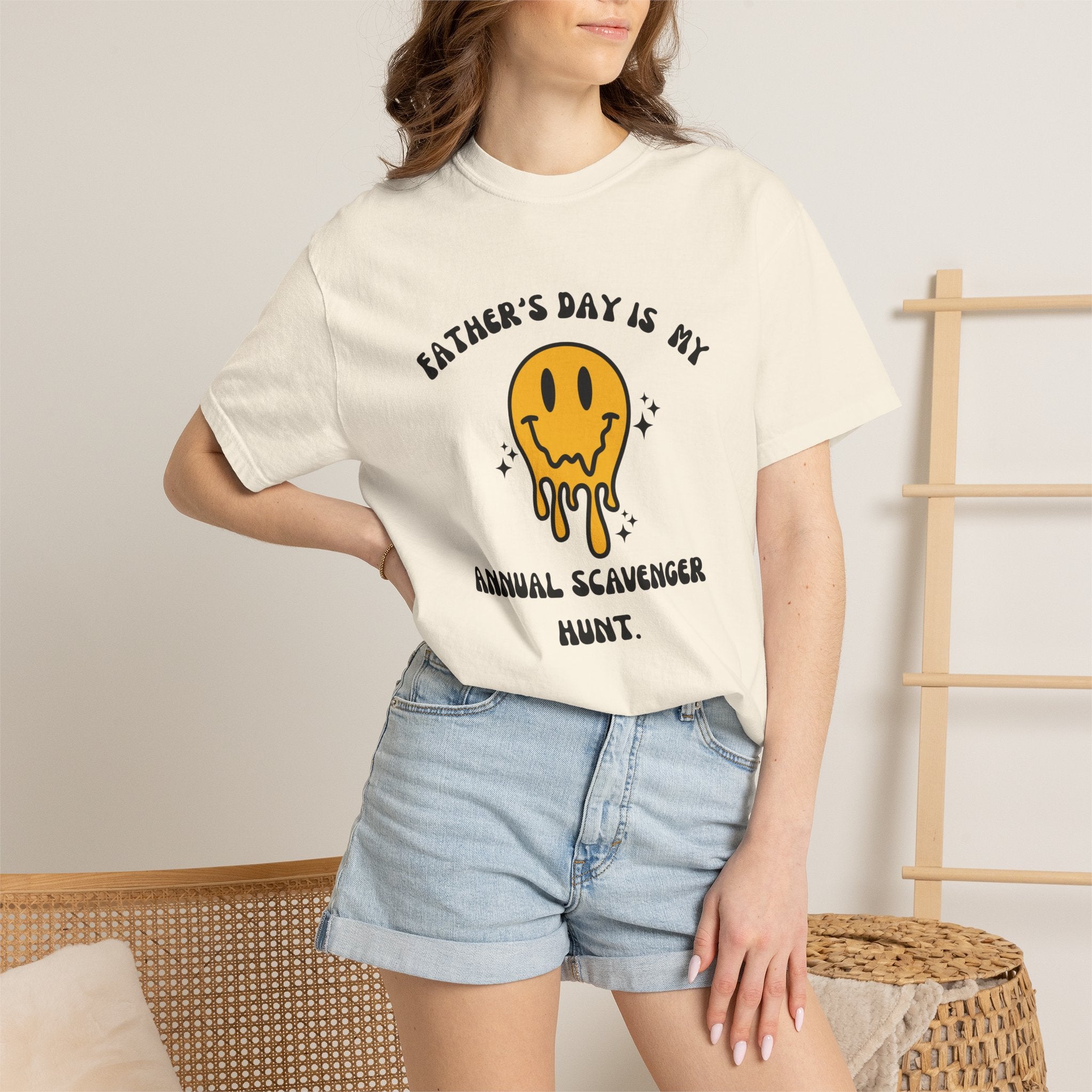 Father's Day Scavenger Hunt T-Shirt — Melting Smiley Graphic Tee